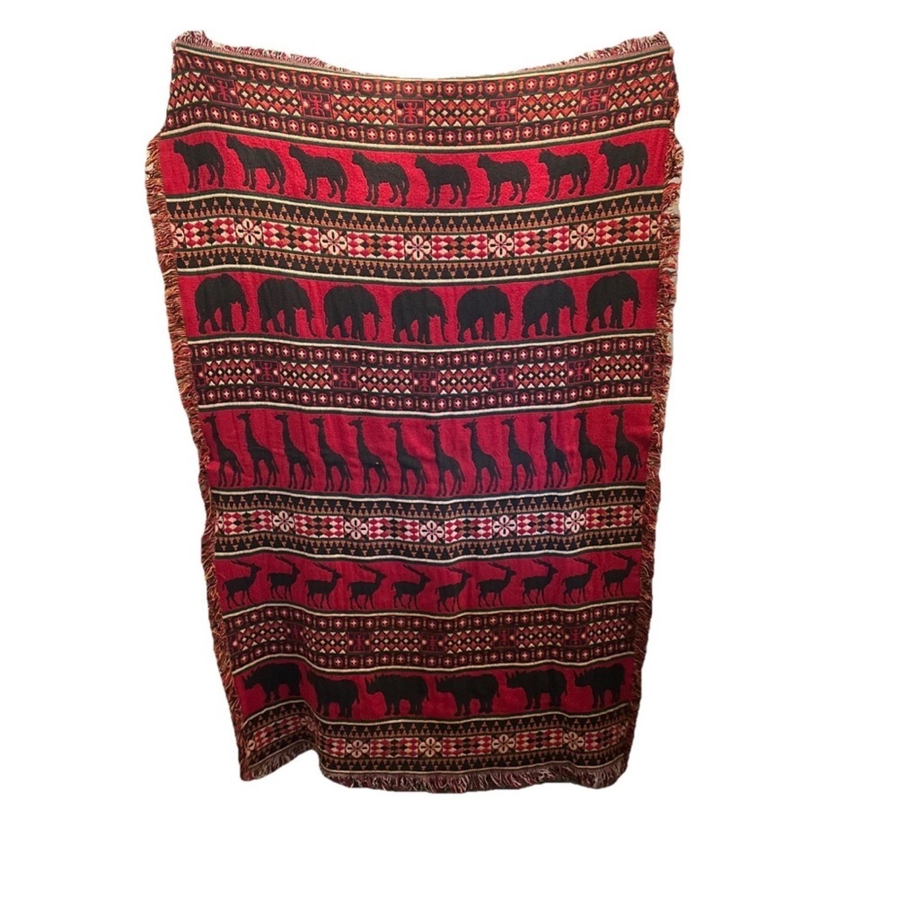 ITS IN THE BAG Vintage Tapestry Blanket Throw Woven Fringed USA One Size African